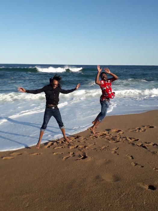 Tariro and Tatenda jumping for fun